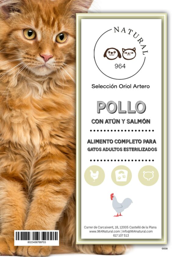 Gato Adulto Esterilizado. Pollo con Atún y Salmón.