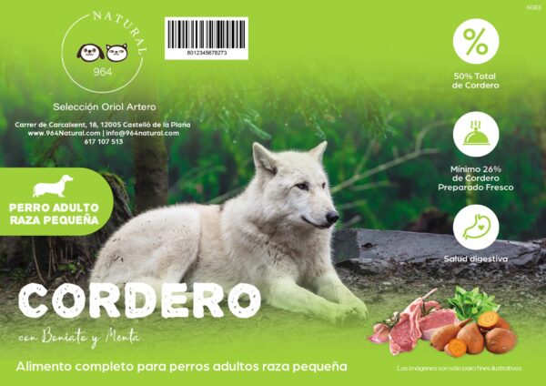 Perro Adulto - Raza Pequeña - Cordero con Boniato y Menta. - Imagen 3