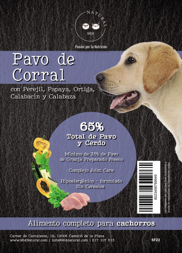 Cachorro Pavo de Corral con Perejil, Papaya, Ortiga, Calabacín y Calabaza