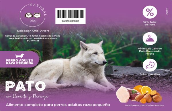 PERRO ADULTO - RAZA PEQUEÑA - PATO CON BONIATO Y NARANJA 2Kg